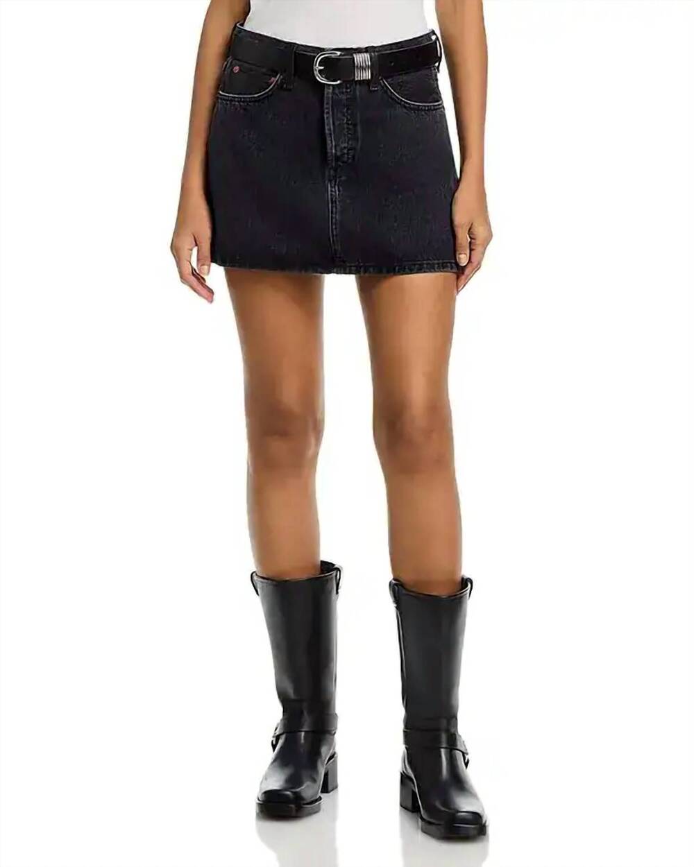 NEW RE/DONE classic a-line cotton skirt in back to black leather
